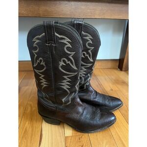 Vtg Larry Mahan Nocona Texas Ostrich Leather Western Cowboy Boots Sz 10XE Brown